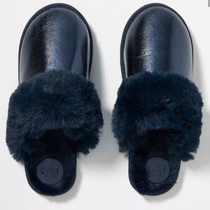 Anthropologie Navy Metallic Slippers